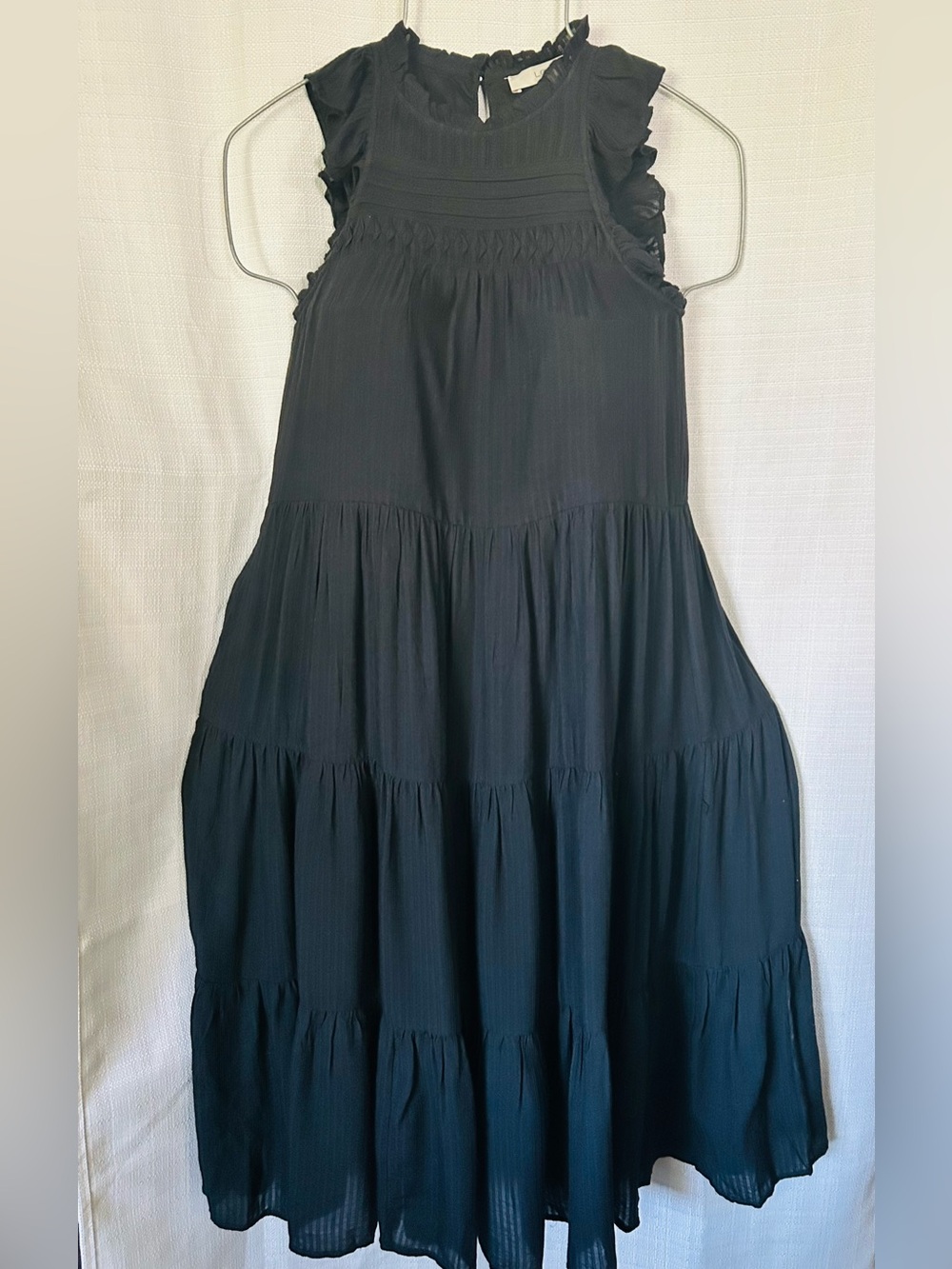 LOFT navy blue Tiered Maxi Dress with Ruffle Sleeves
